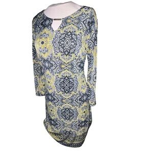 Tacera knee length Yellow black dress, keyhole in front PS